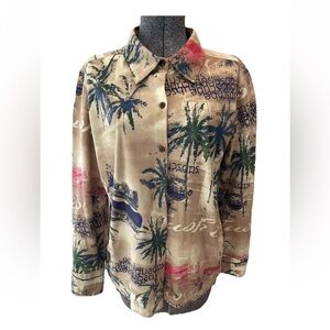 Caribbean Joe “sueded” tropical ladies casual long sleeve shirt size medium